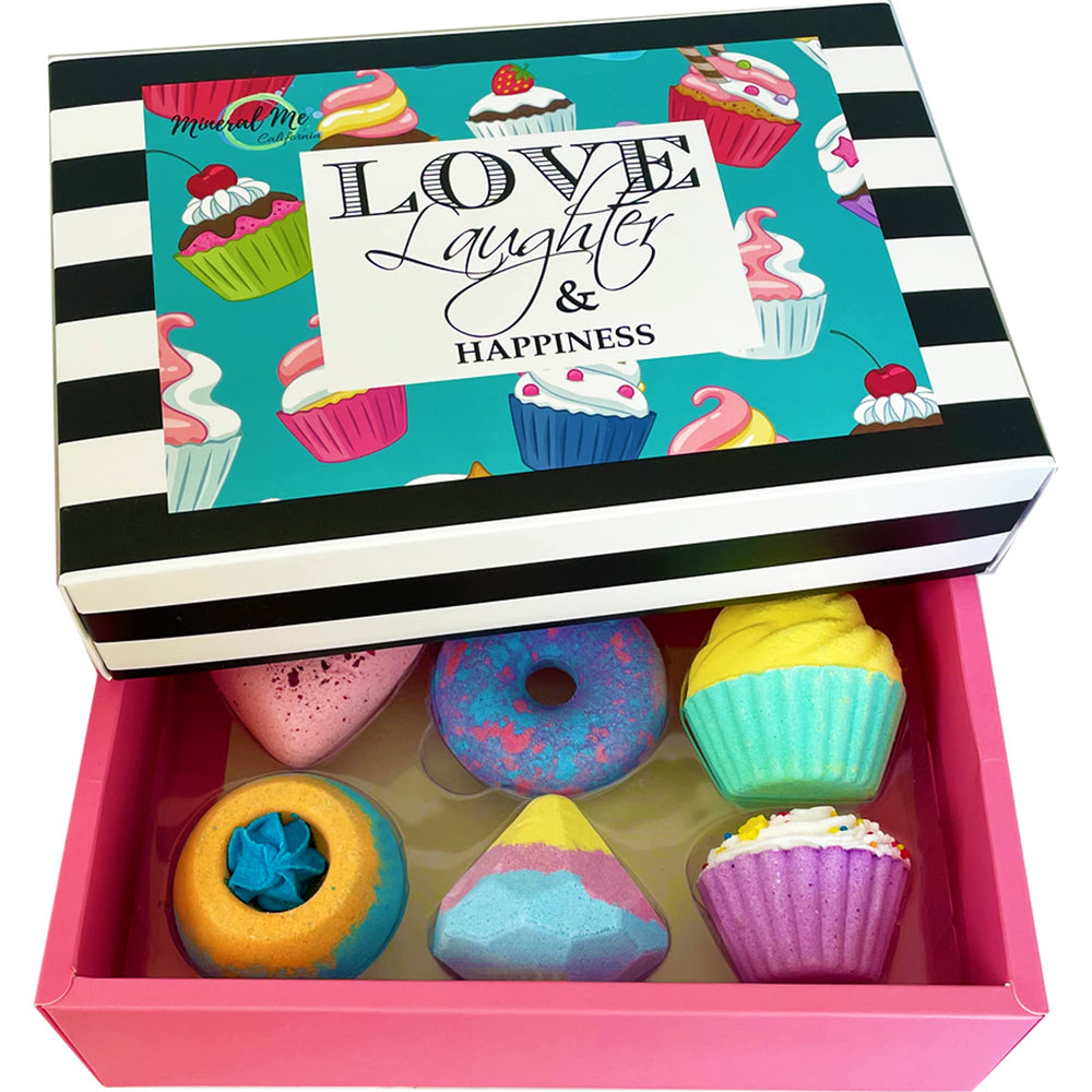 Mineral Me California bath bombs gift set cupcake design delivers colorful fizz for joyful baths