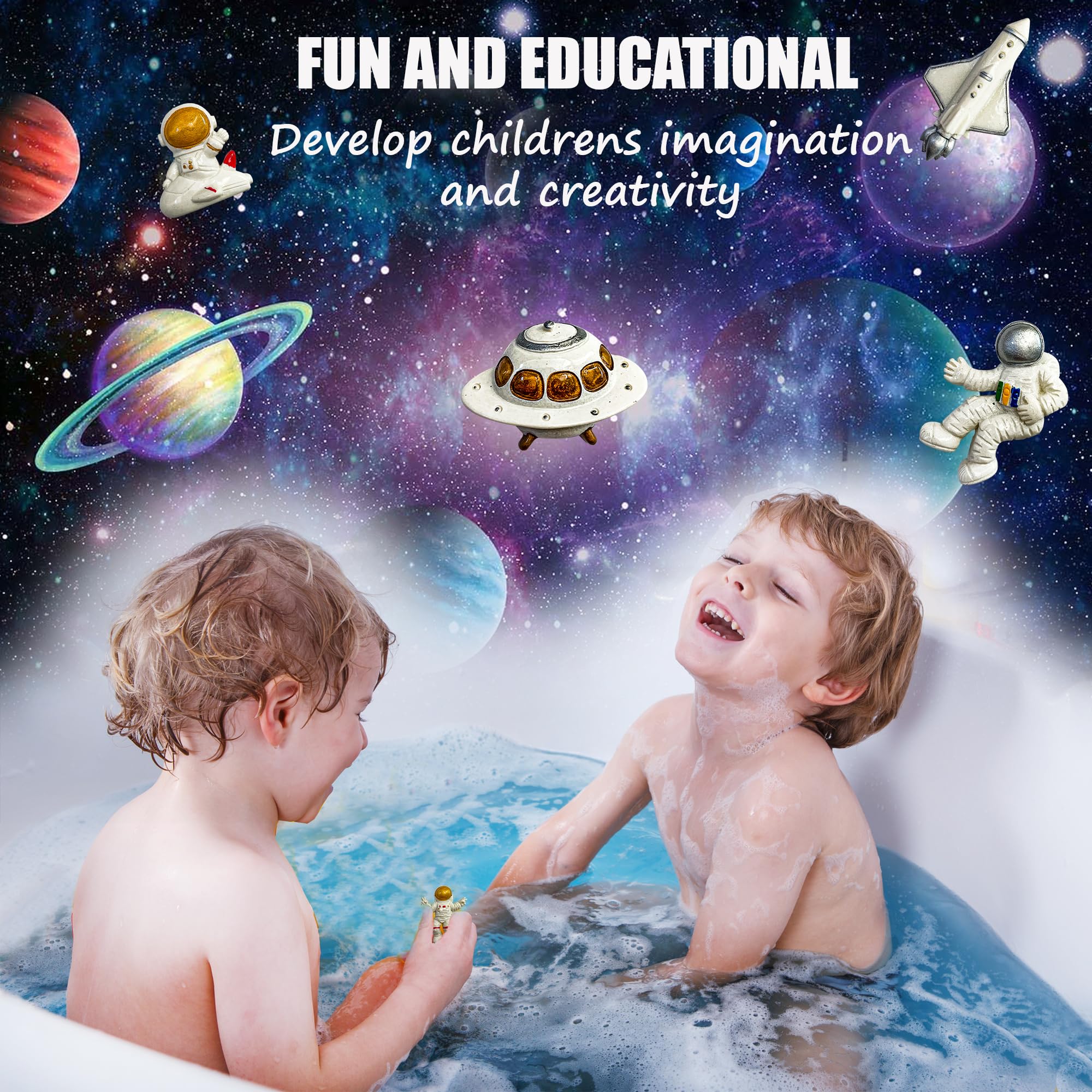 Mineral Me California Galaxy Bath Bombs featuring 3D astronauts to delight children.