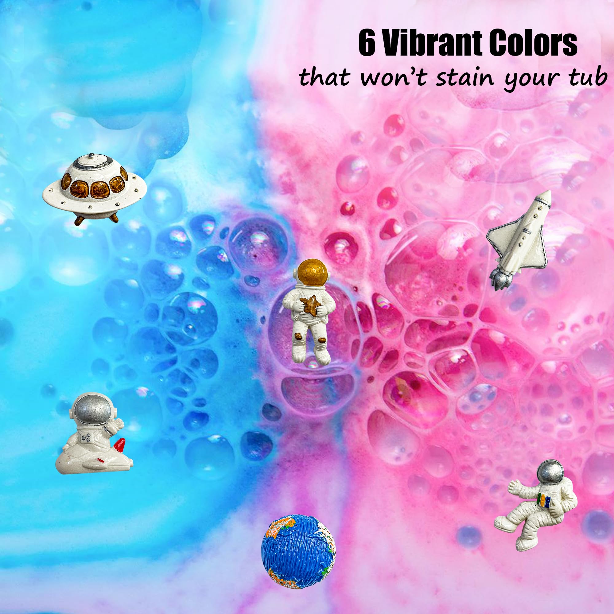 Mineral Me California Galaxy Bath Bombs infused with organic shea butter for moisture.