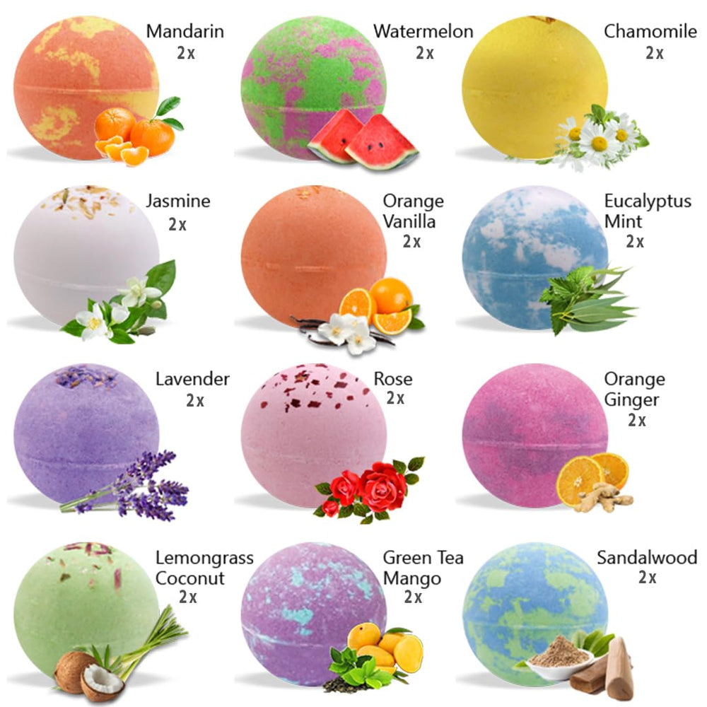 Mineral Me California bath bombs with natural essential oils for soothing aromatherapy.