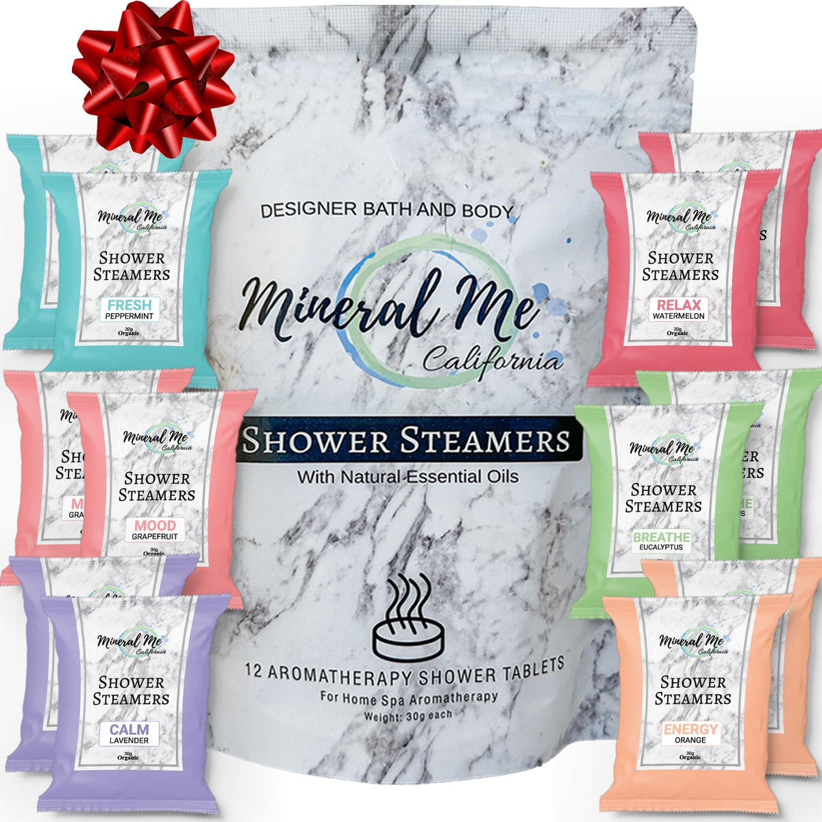 Mineral Me California shower steamer gift box showcases thoughtful self-care gift.