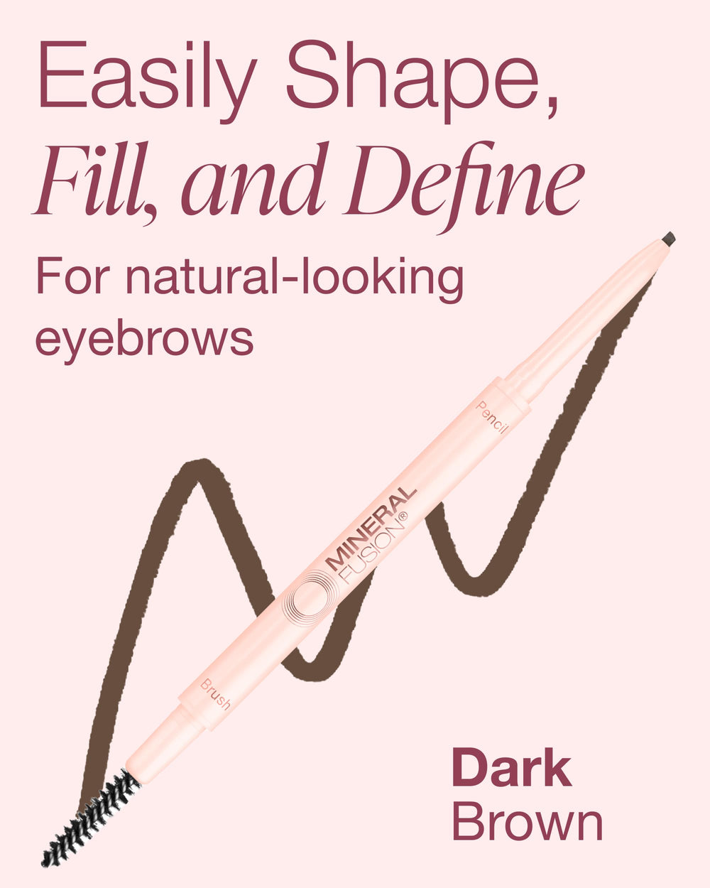 Mineral Fusion brow swatch dark brown showing buildable color for brows.
