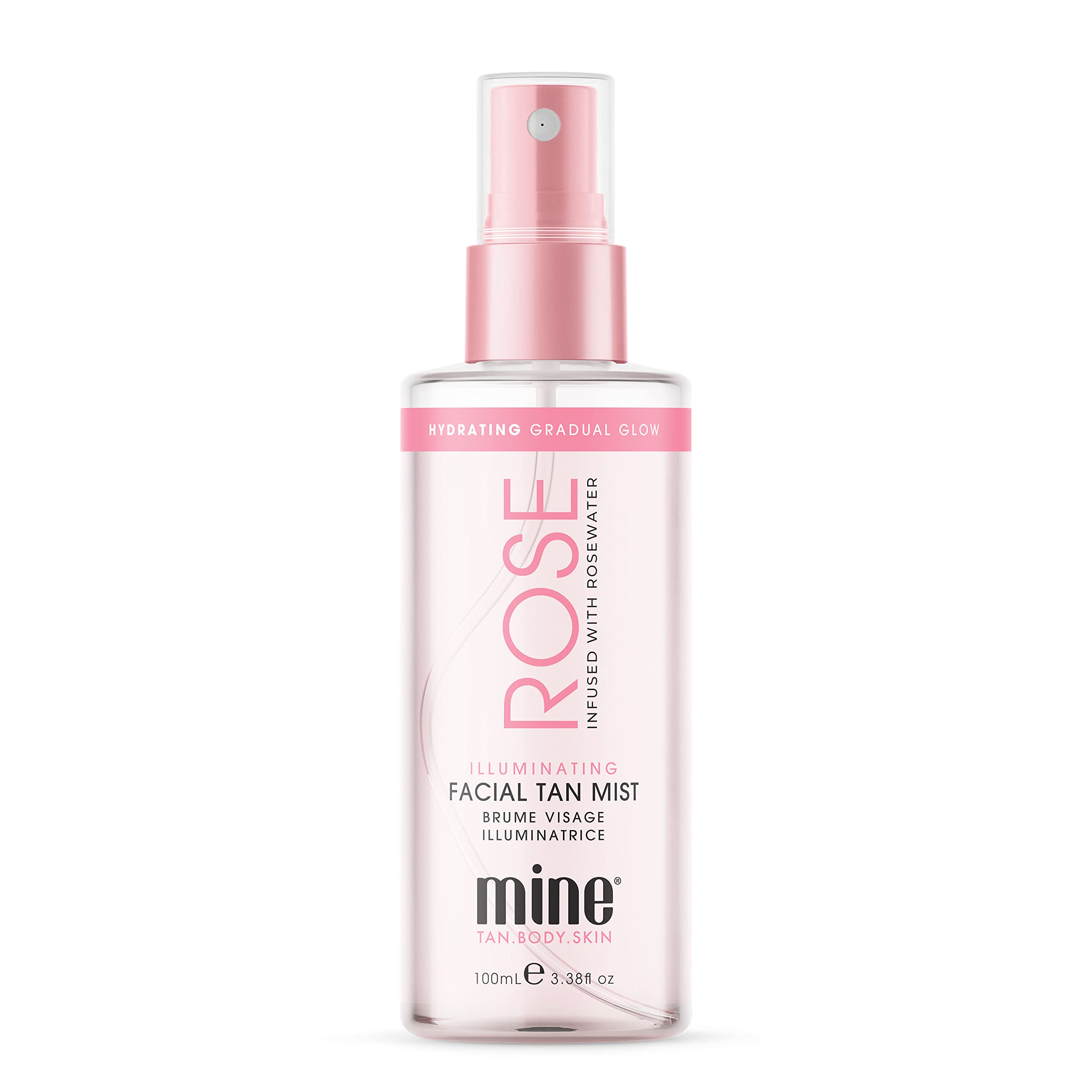 Minetan Rose Face Tan Mist bottle for easy, even daily glow