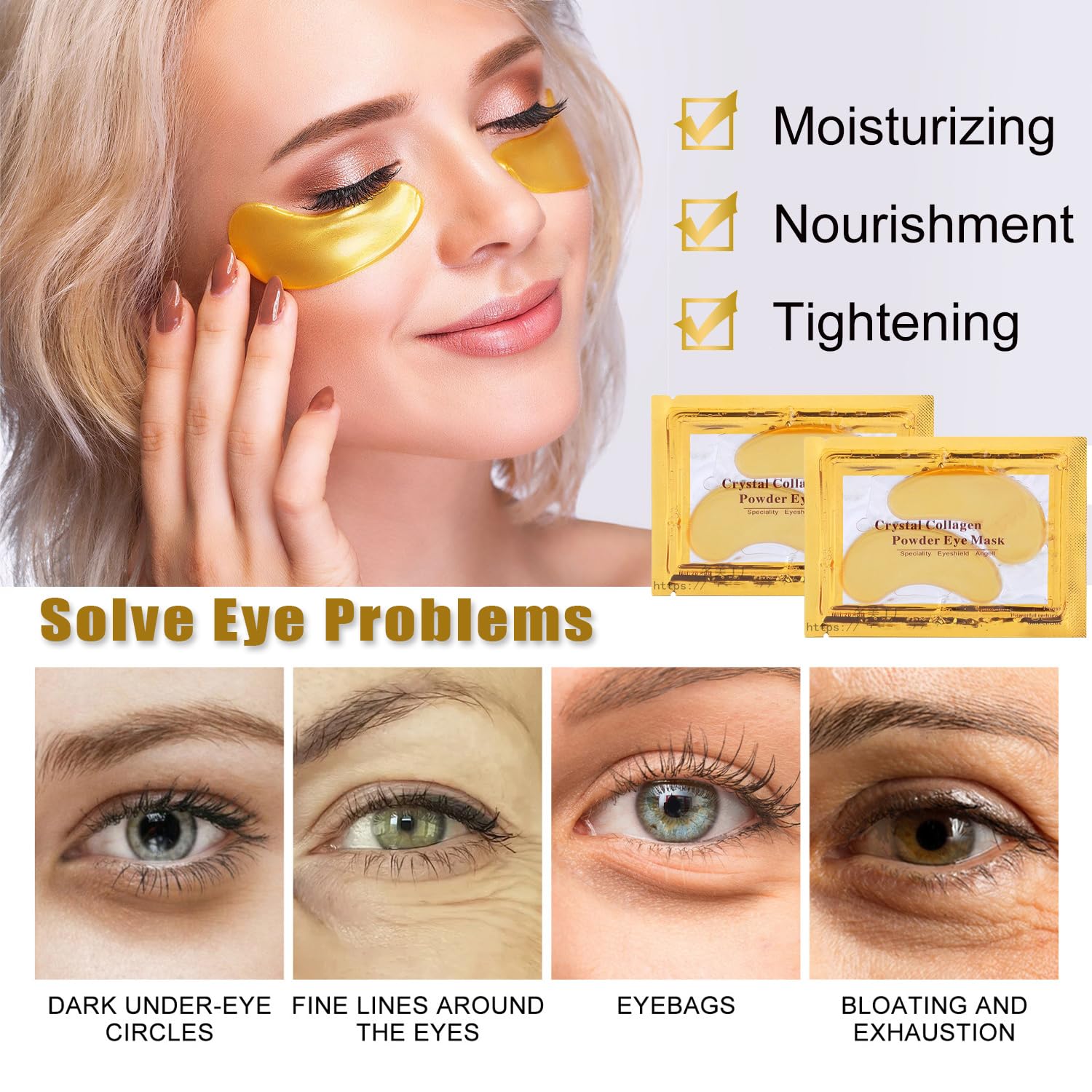 Miniling eye mask closeup with gold details for refreshing look.