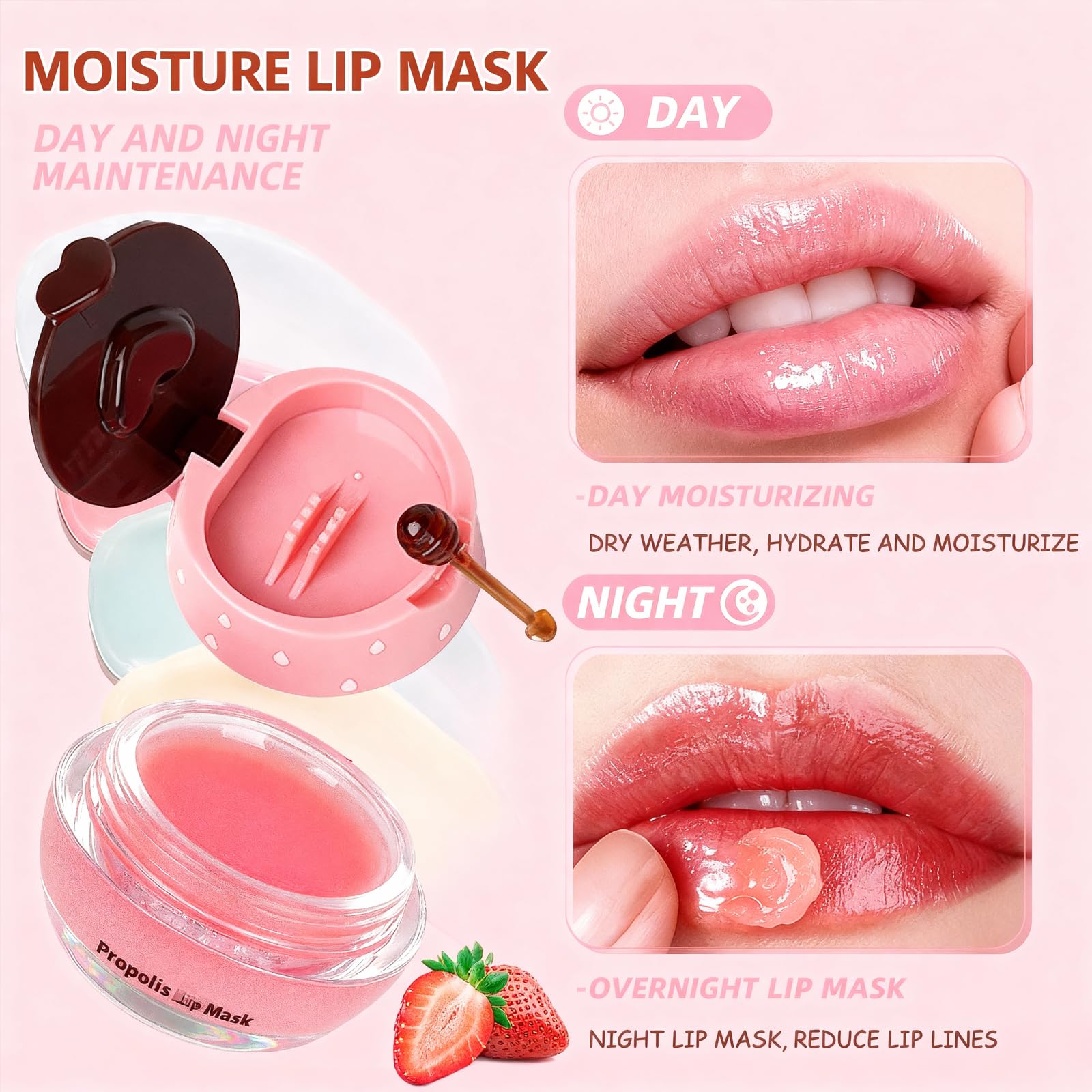 Miniling propolis strawberry lip balm highlights nourishing ingredients