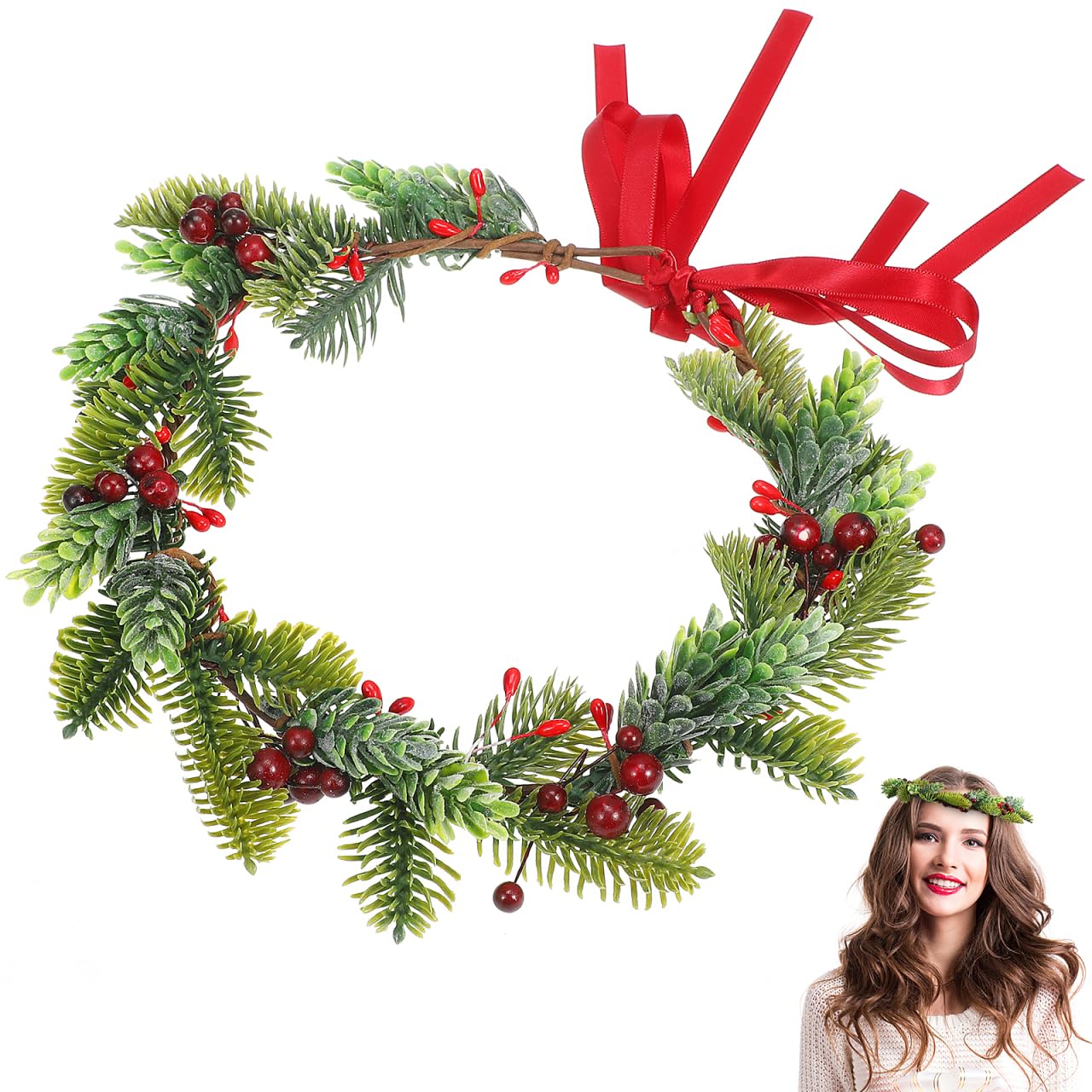 Minkissy Pine Cones Red Ribbons Wreath enhances rustic holiday outfits