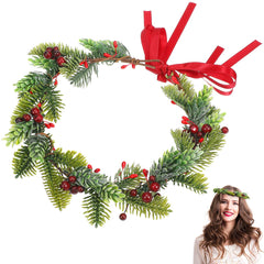 Minkissy Pine Cones Red Ribbons Wreath enhances rustic holiday outfits