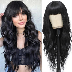 MINSEEYOO black-wig-bangs-26in shows a natural face frame for daily styling