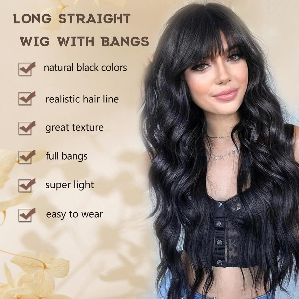 MINSEEYOO long-black-wavy-wig displays silky waves with natural movement