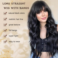 MINSEEYOO long-black-wavy-wig displays silky waves with natural movement
