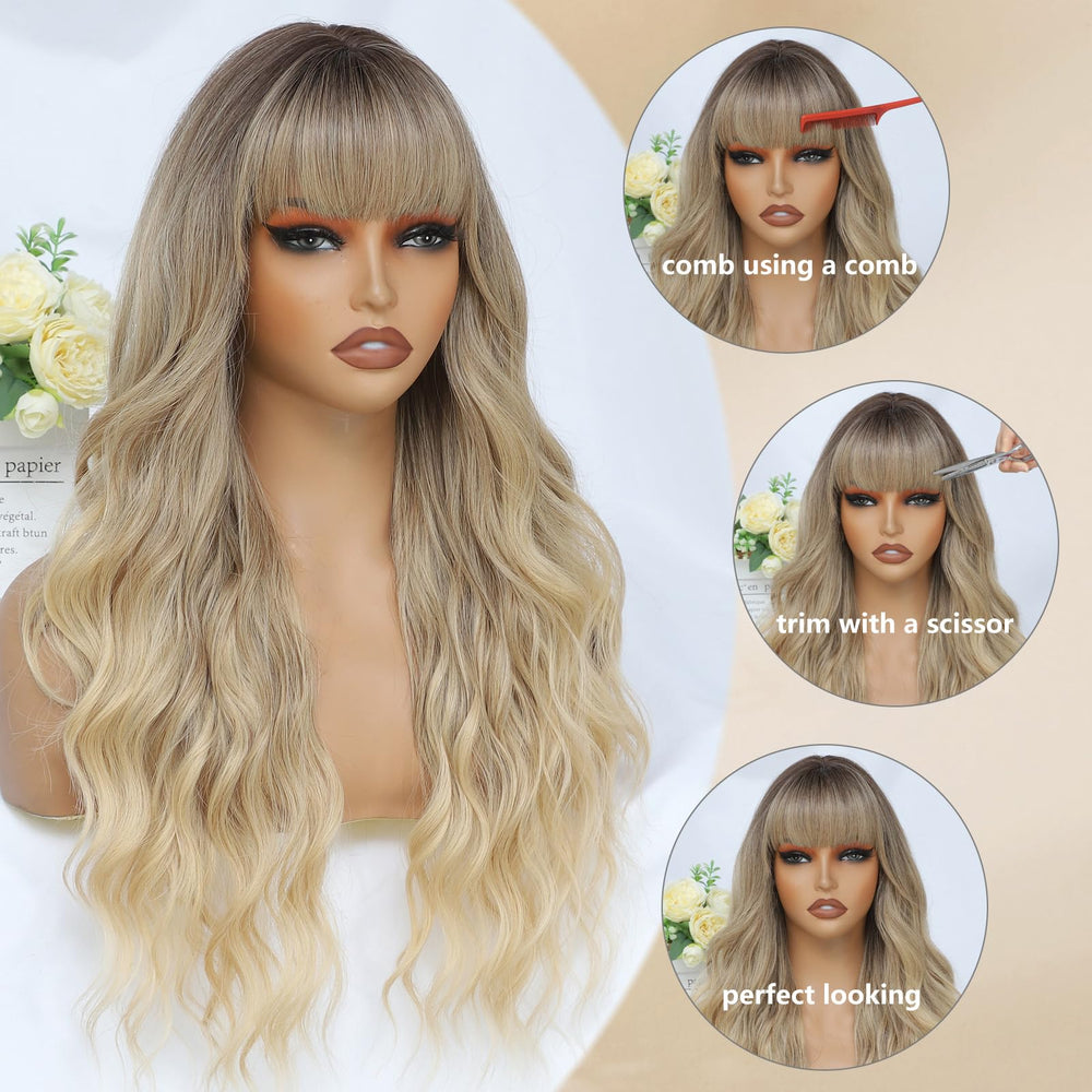 MINSEEYOO long-wavy ombre wig designed for daily use, work, travel and events.