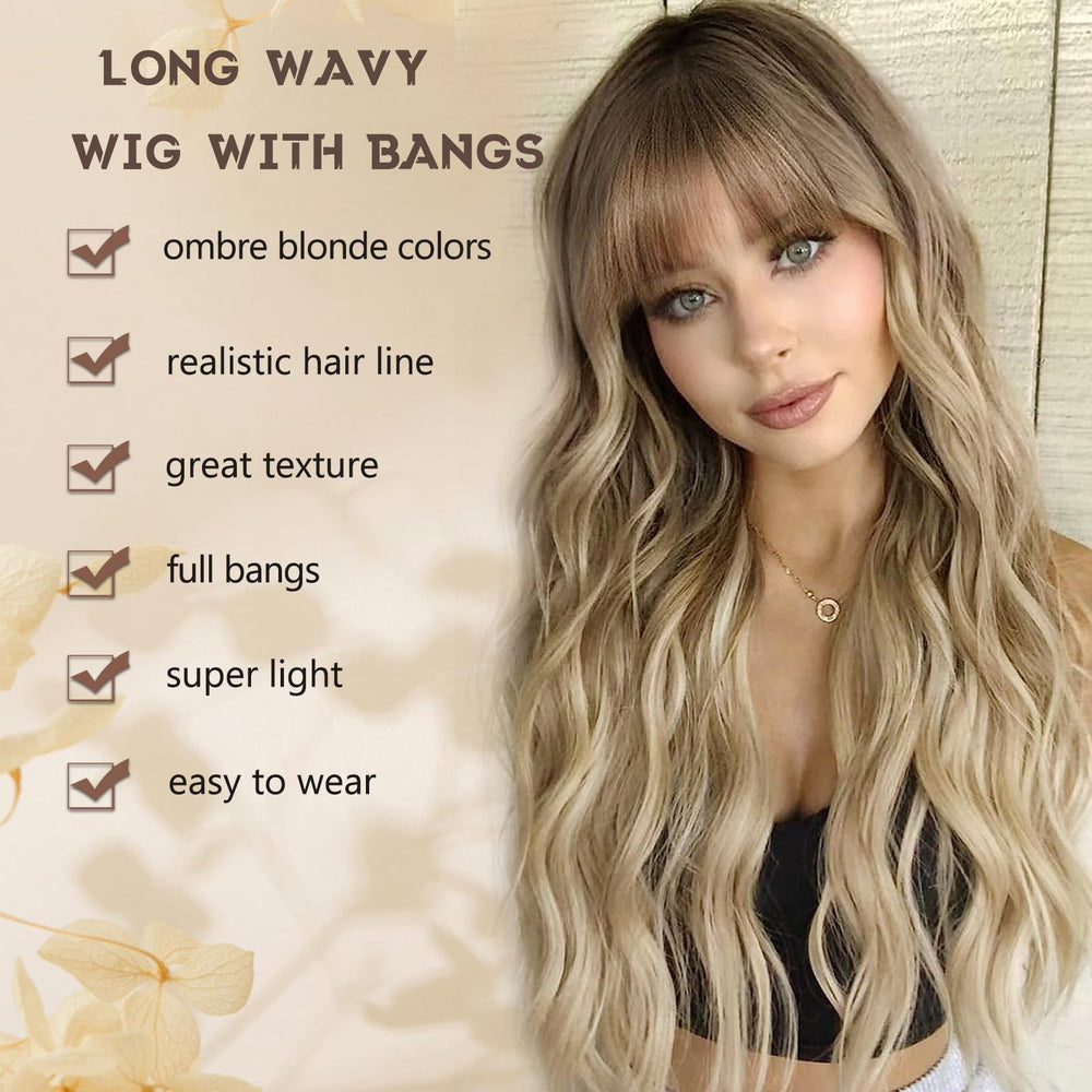 MINSEEYOO ombre blonde wig with waves uses heat-resistant fiber for durable styling.