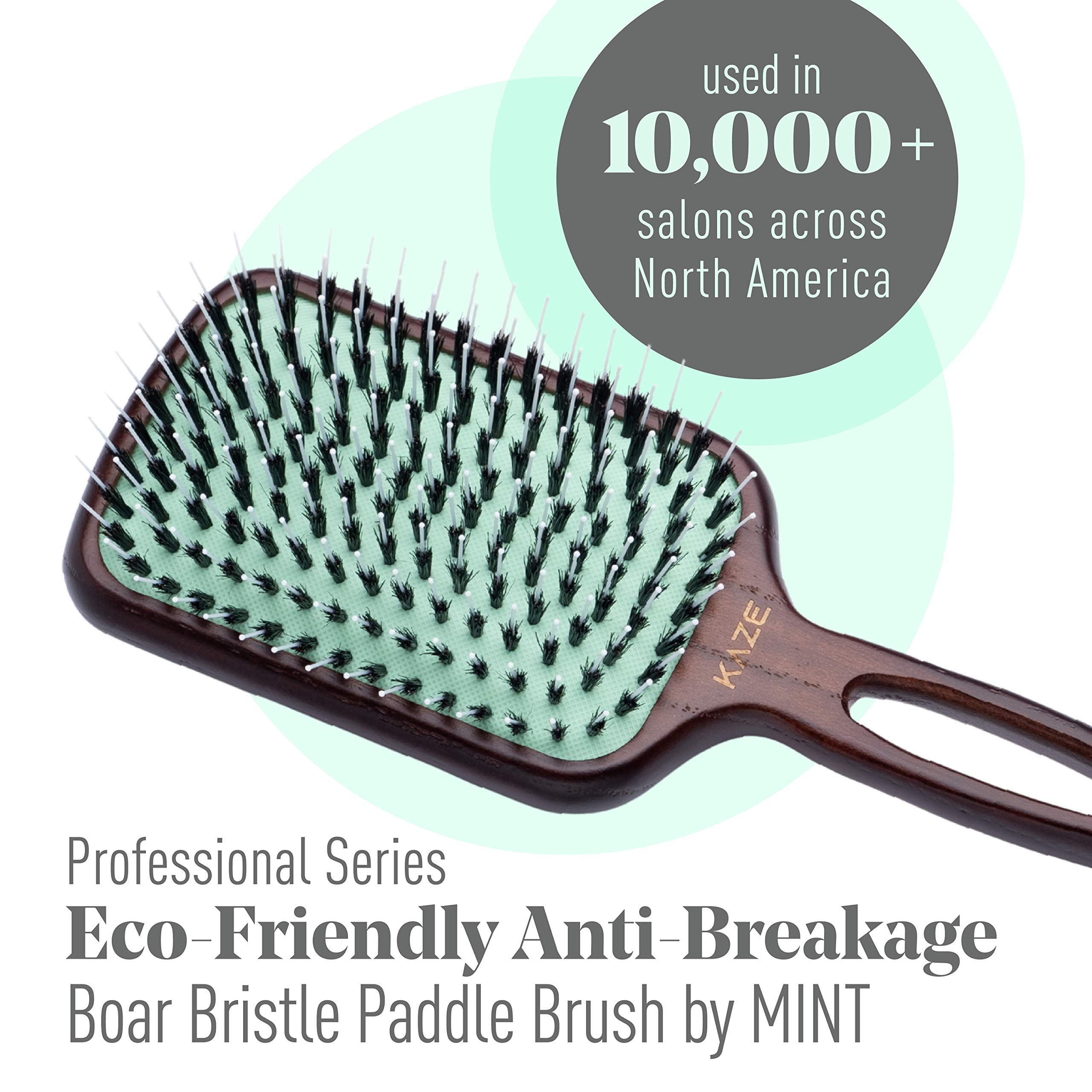 MINT boar bristle brush close-up showing gentle detangling and conditioning.