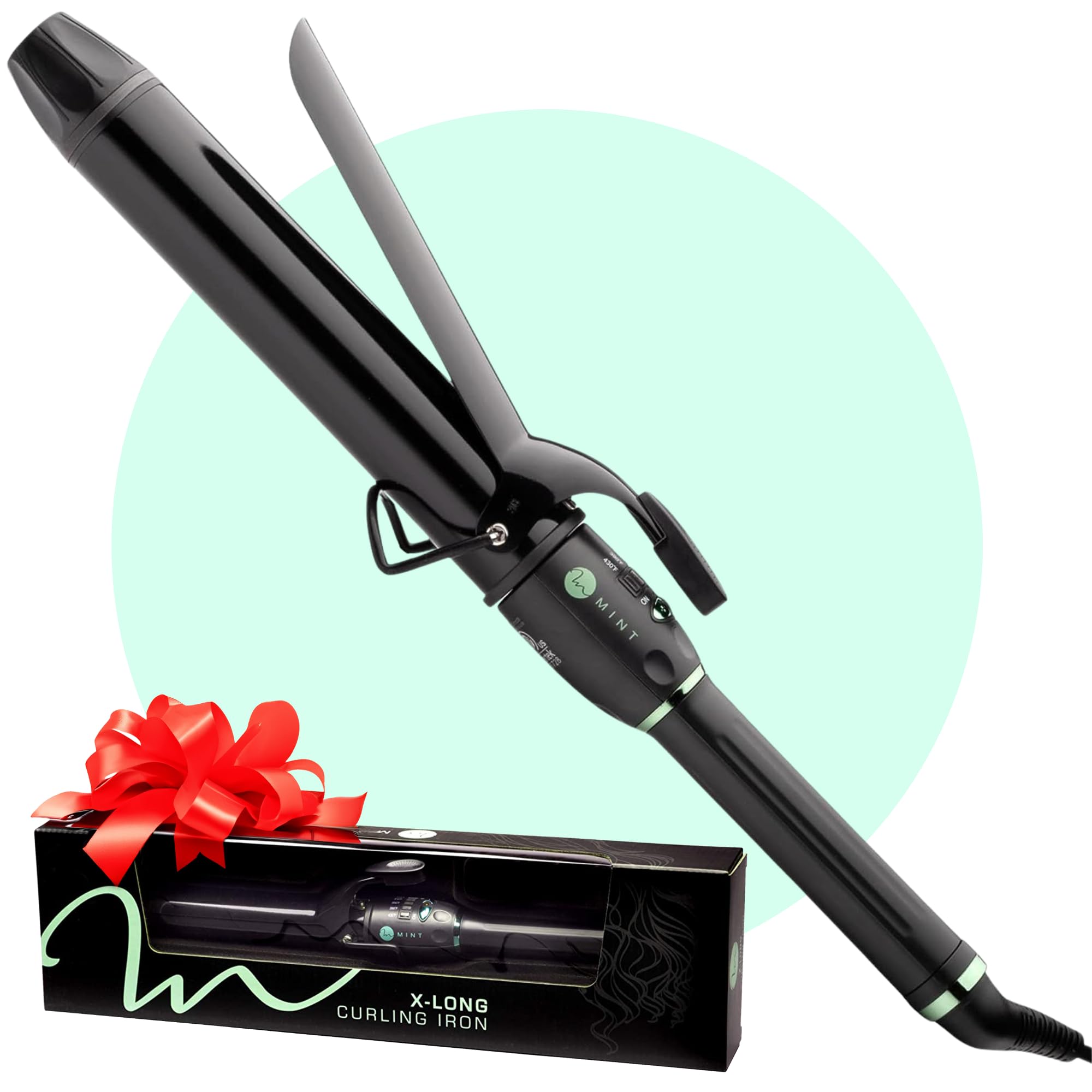 Mint Professional curling iron two heaters deliver even beach waves.