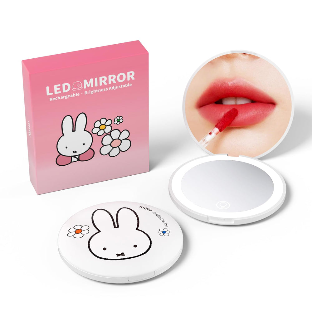 MIPOW Miffy foldable 2-side mirror for on-the-go makeup touchups.