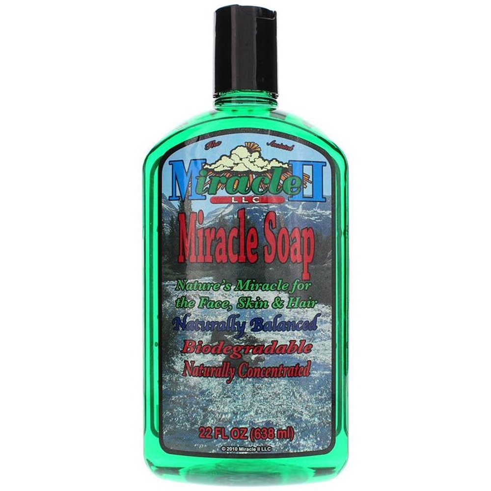 Miracle II Regular Soap 22 Oz bottle close-up for gentle cleansing and versatile home use.
