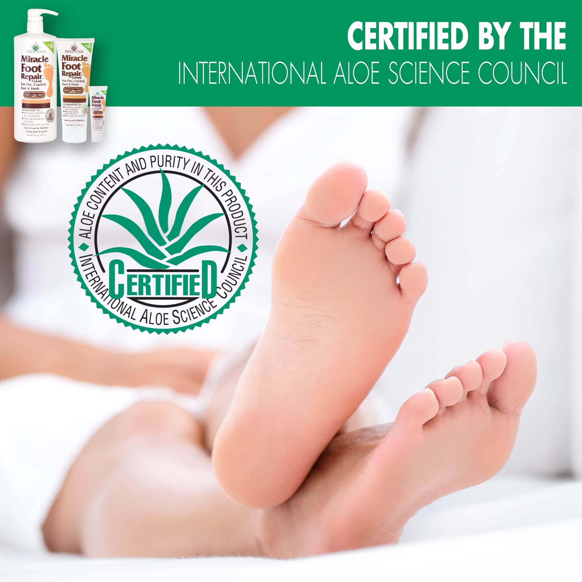 Miracle of Aloe foot repair cream heel closeup shows smoothing effect on cracked heels.