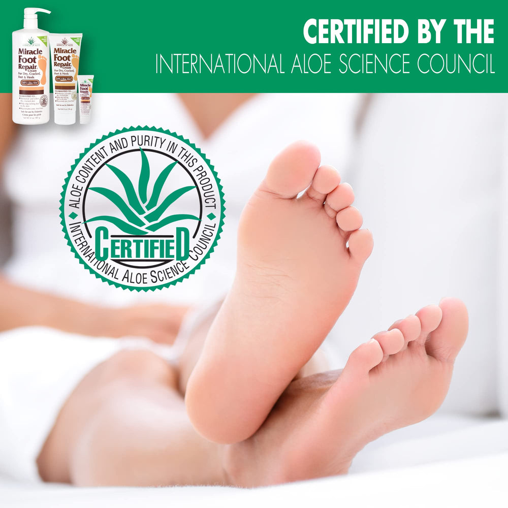 Miracle of Aloe foot repair cream heel closeup shows smoothing effect on cracked heels.