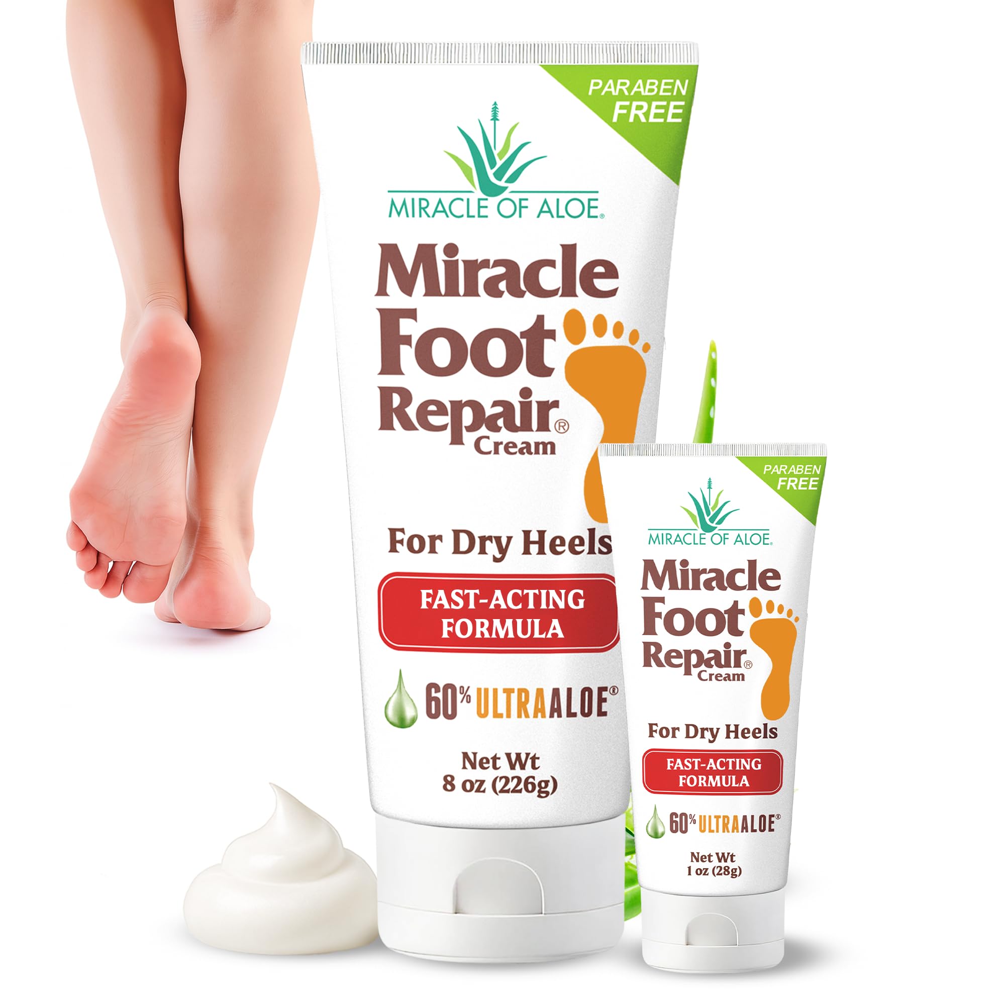 Miracle of Aloe foot repair cream 8oz bottle—60% Ultra Aloe for intense heel soften