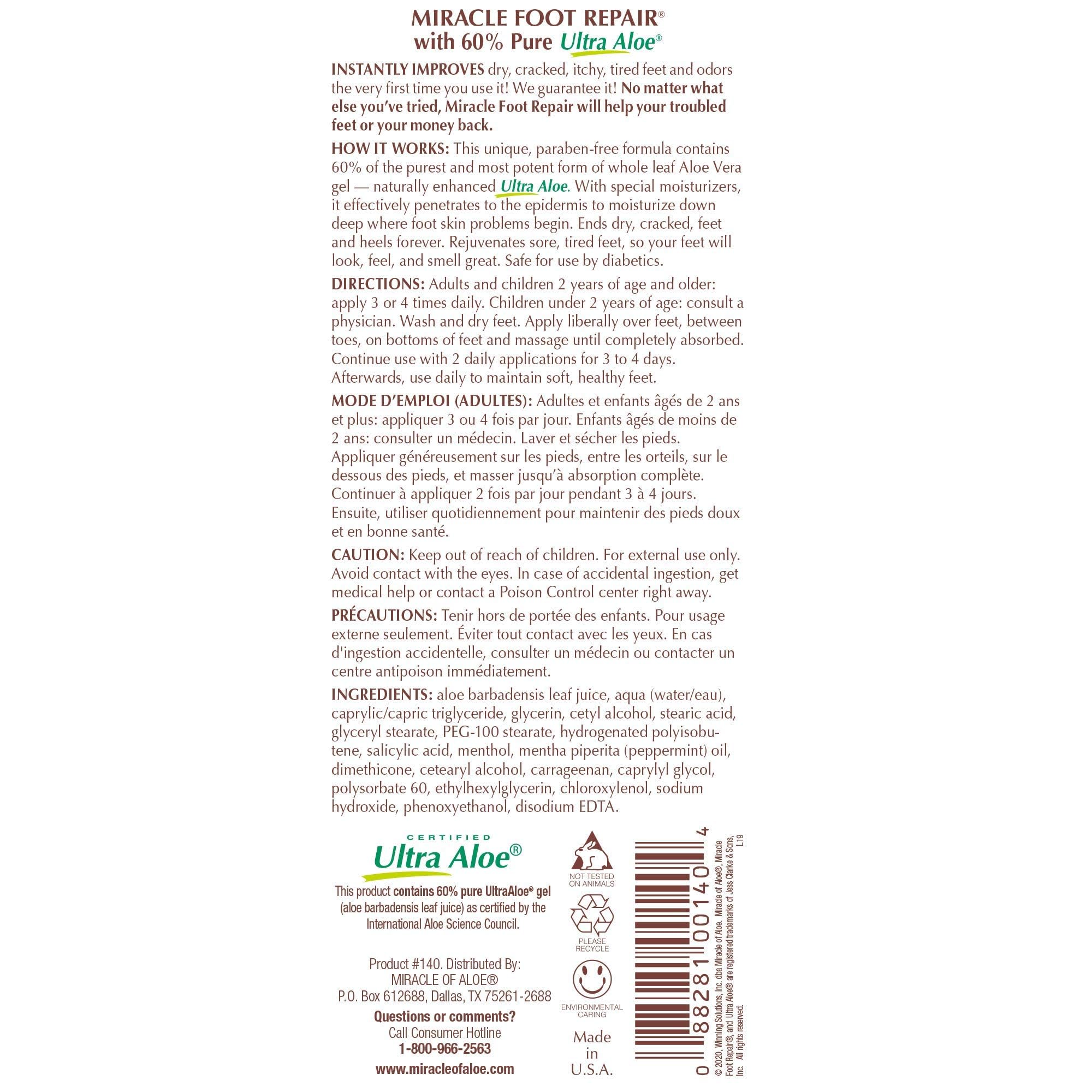 Miracle of Aloe foot repair cream packaging closeup—two size options shown