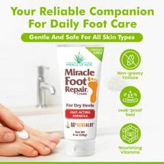 Miracle of Aloe foot repair cream texture close-up demonstrating smooth, creamy formula for daily foot care