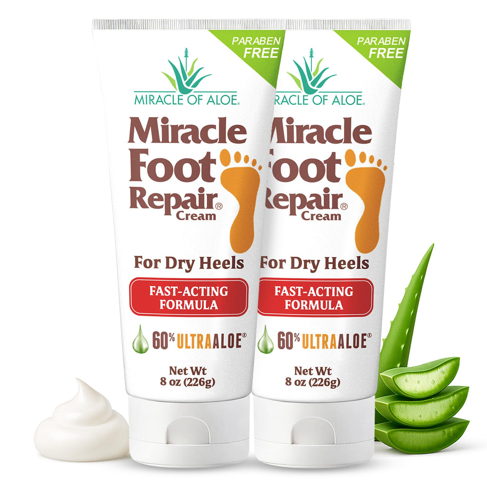 Miracle Foot Repair Cream jar front view highlights 60% Ultra Aloe for deep moisturization