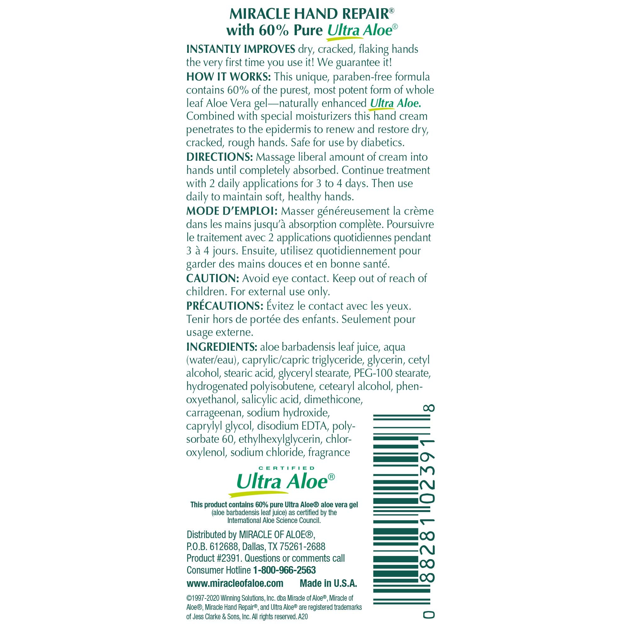 Miracle of Aloe packaging shows the 8oz foot cream and 1oz hand cream combo.