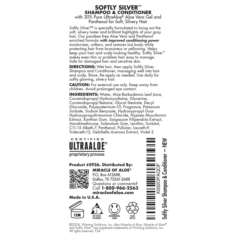 Miracle of Aloe Softly Silver shampoo image highlights UltraAloe moisture