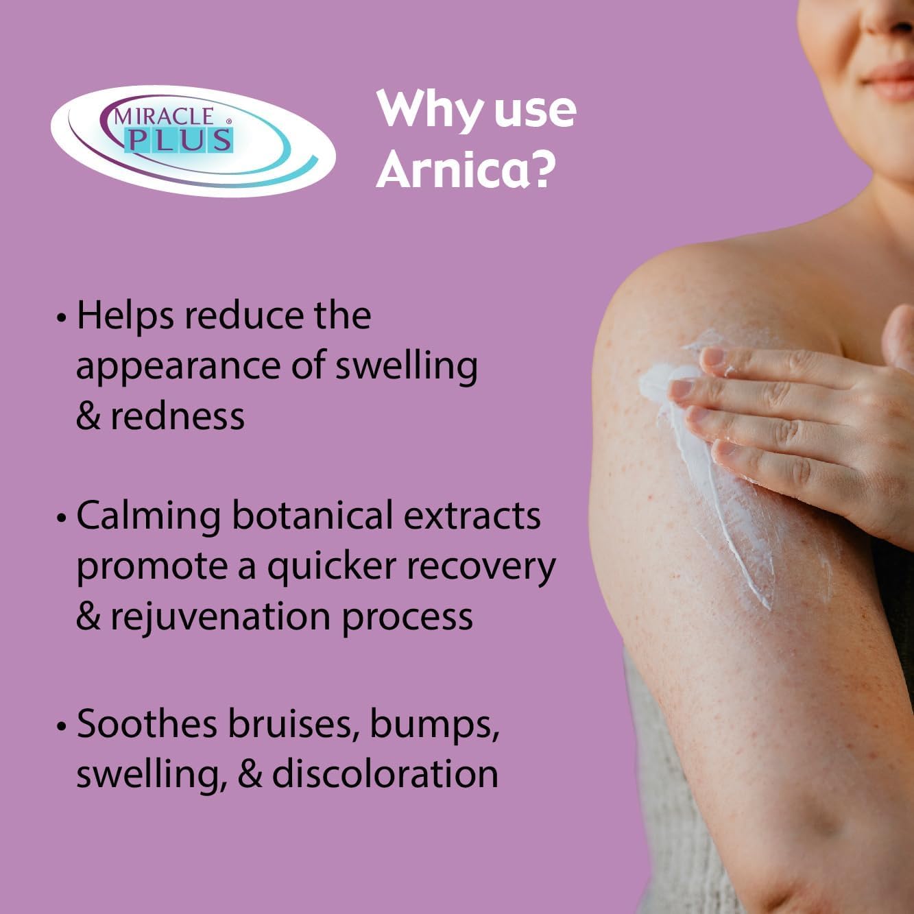 Miracle Plus Arnica Gel bruise close-up demonstrating soothing swelling support