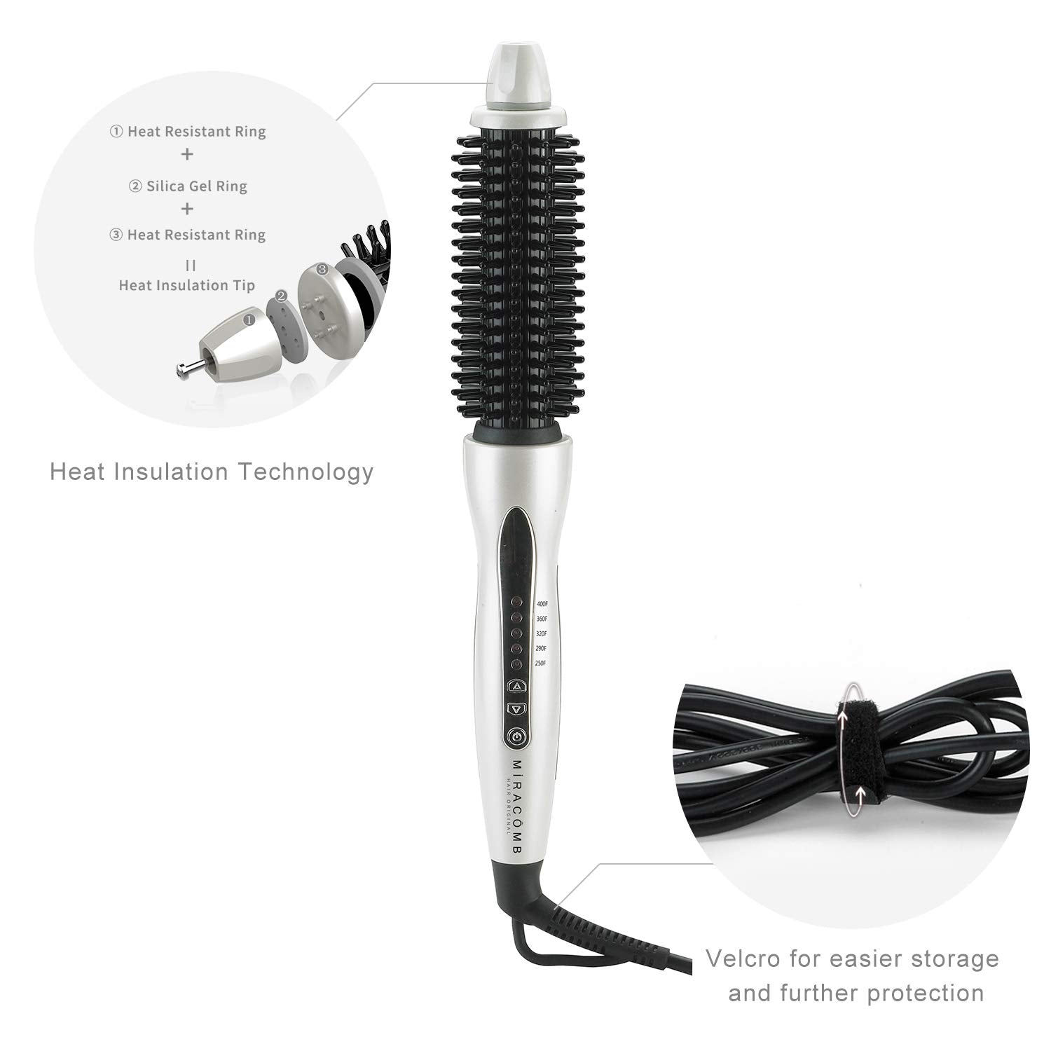 MIRACOMB hair curler 5-heat settings suit different textures and looks.