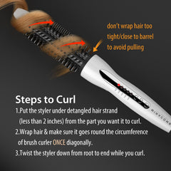 MIRACOMB hair curler ceramic-tourmaline-barrel delivers shine and smooth results.
