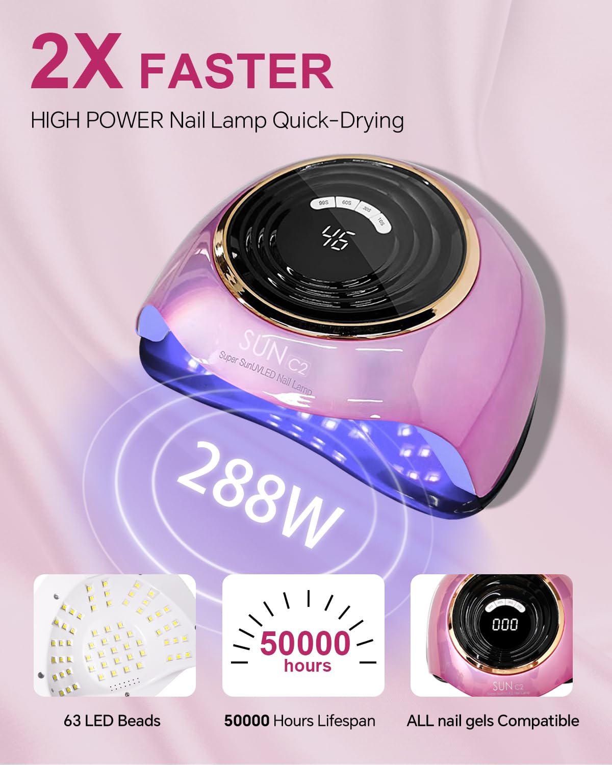 MIRAGE LAYON UV LED nail lamp with digital display showing timer options