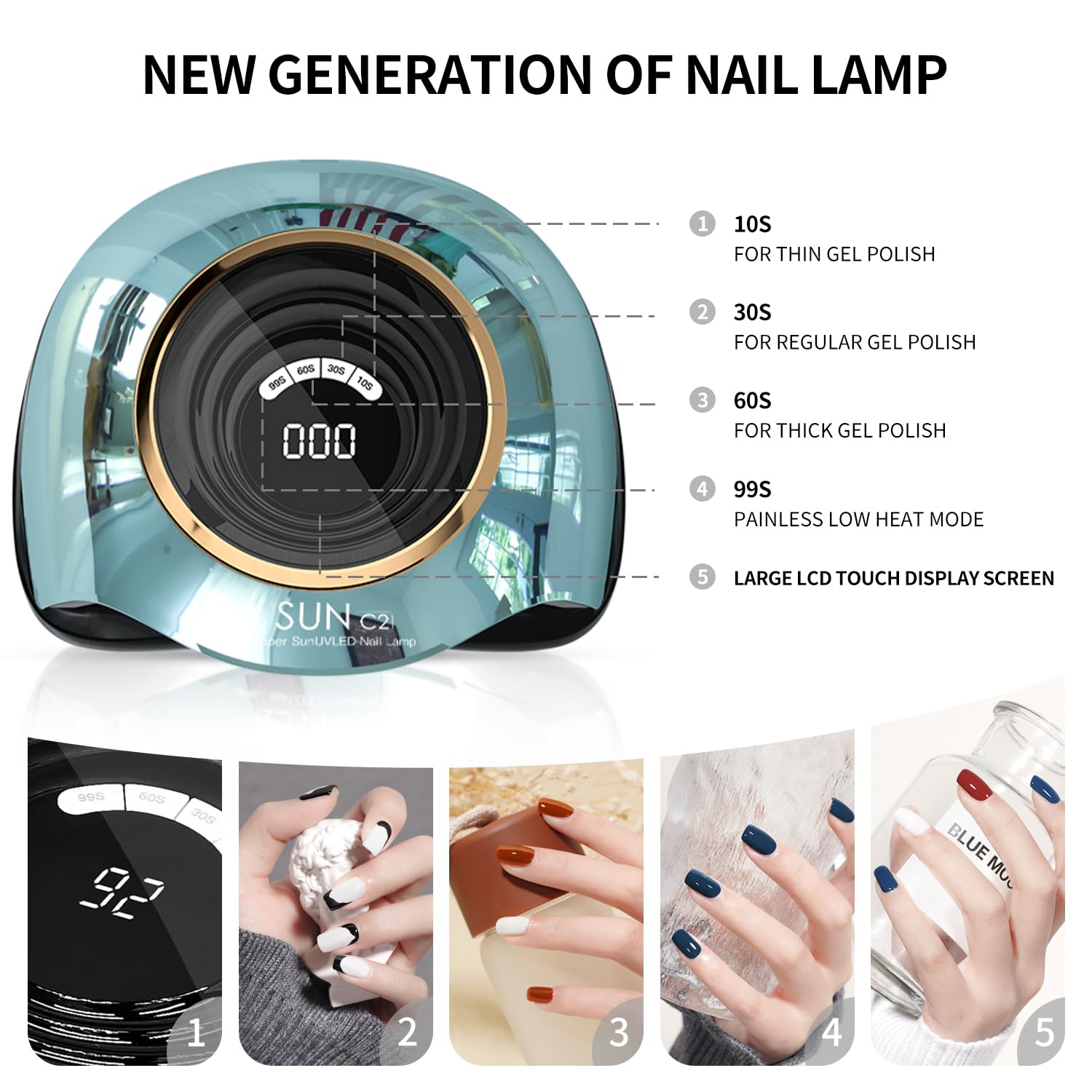 MIRAGE LAYON UV nail lamp four timer settings in use