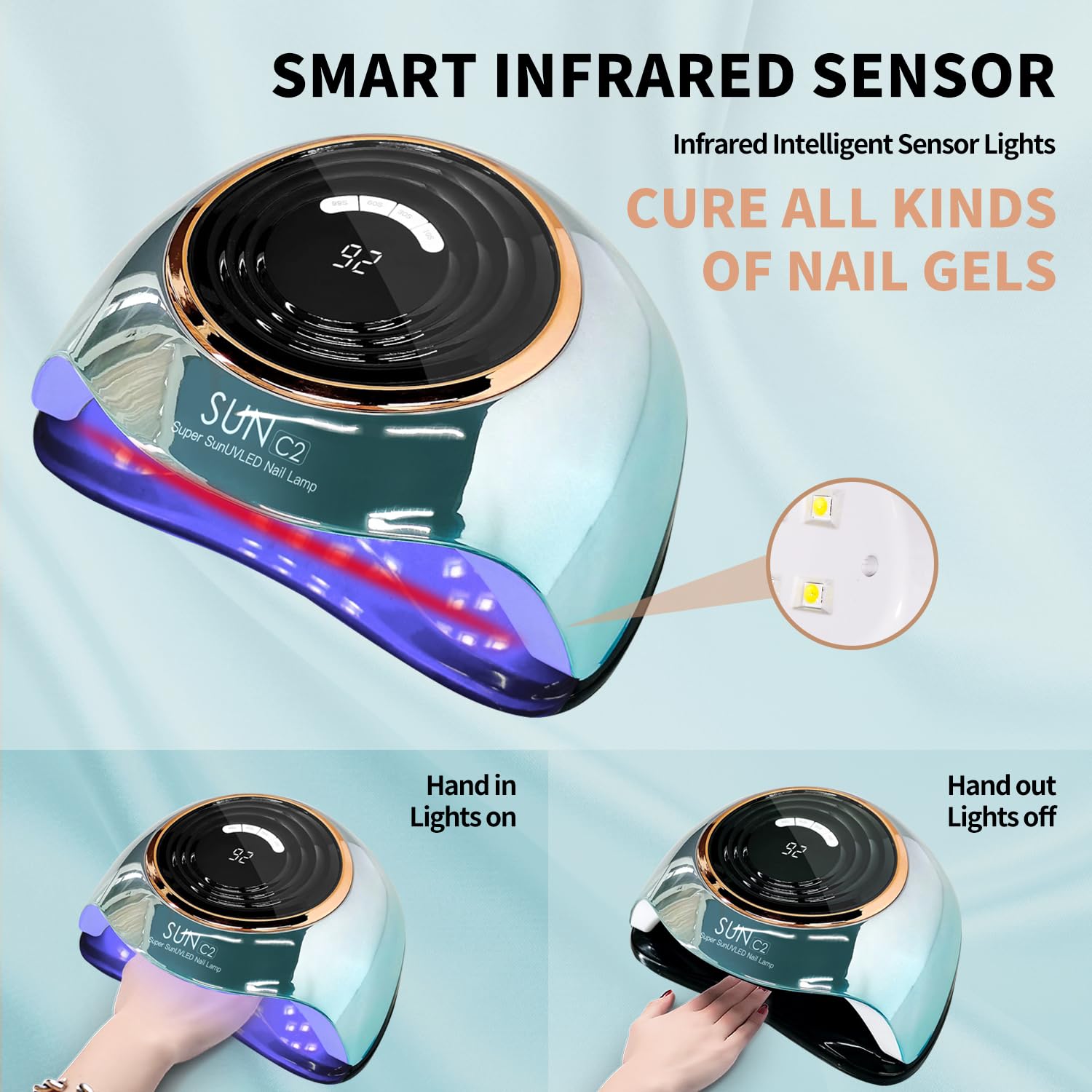 MIRAGE LAYON UV nail lamp with clear digital display showing time