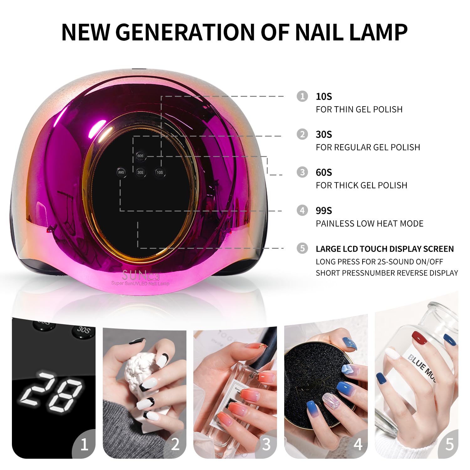 Mirage Layon lamp features a large LCD display for precise timing.