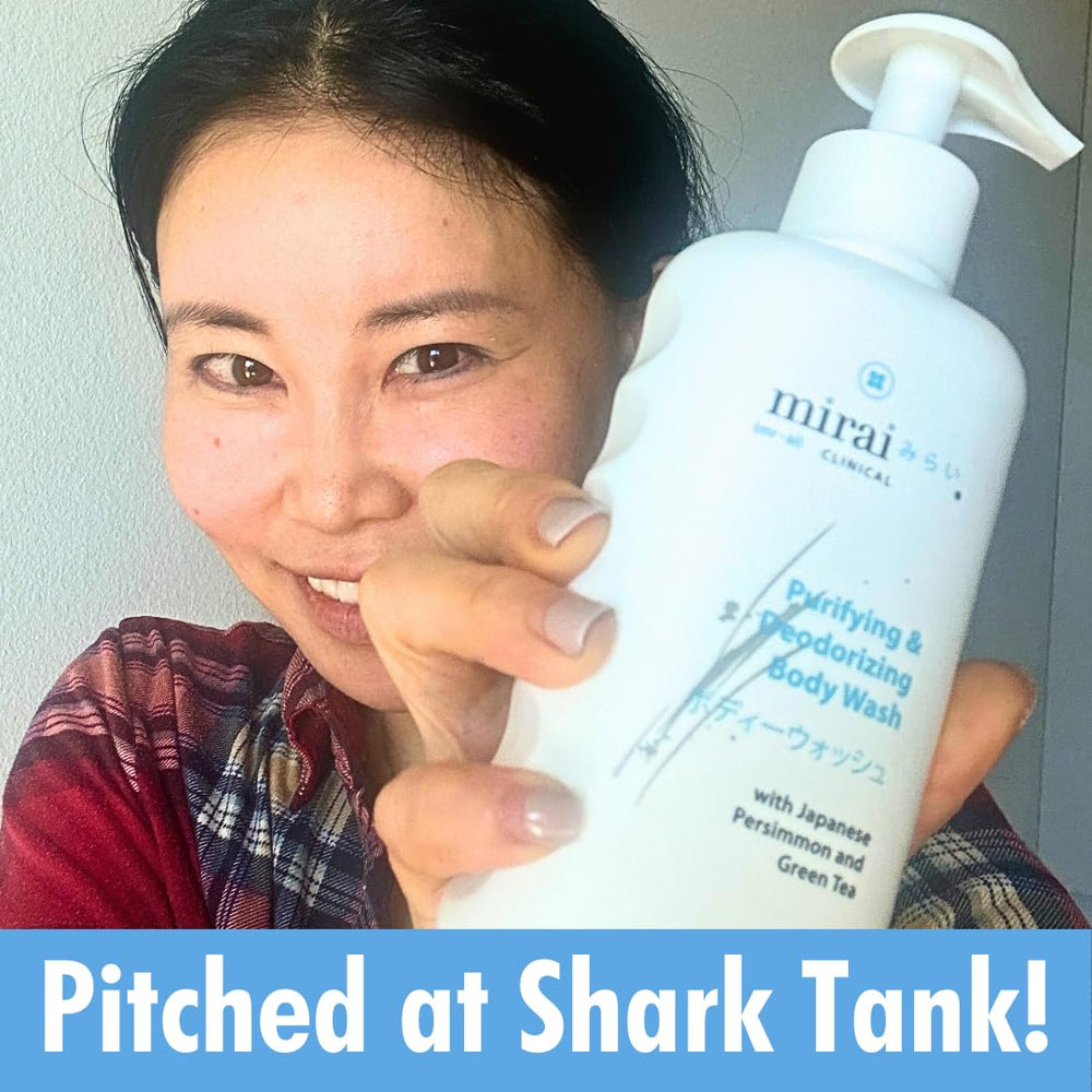 Mirai Body Wash being poured to reveal smooth, refreshing lather.