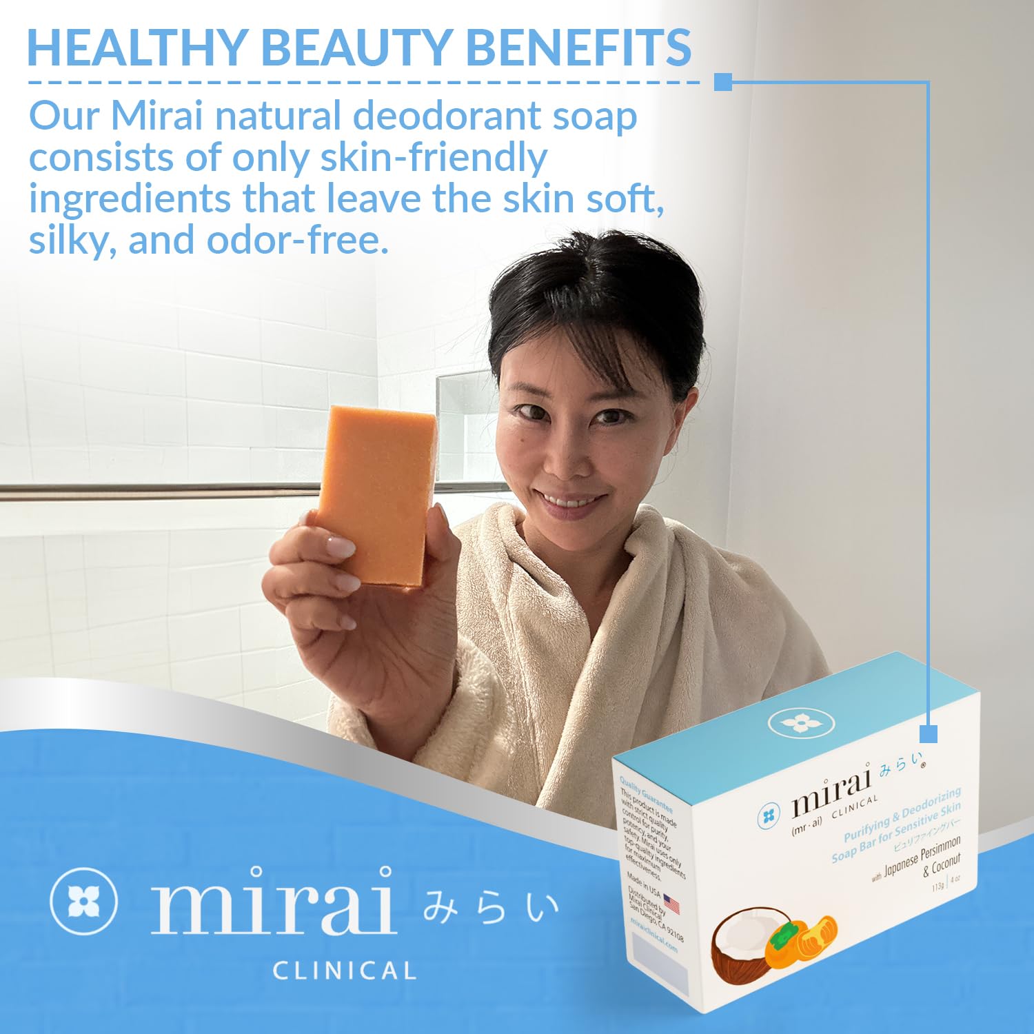 Mirai Persimmon Soap Bar wellness shot suggests daily use.
