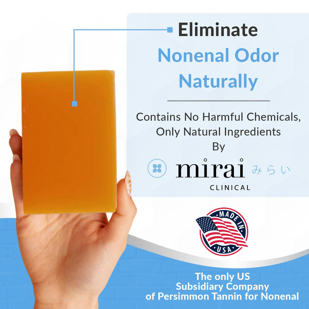 Mirai Persimmon Soap Bar closeup shows creamy lather and clean scent.