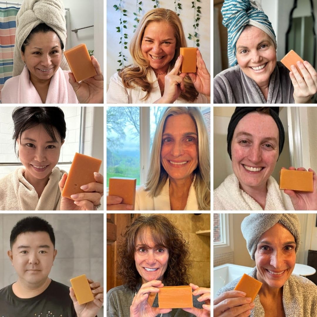 Mirai Persimmon Soap Bar lather in hand demonstrates gentle cleansing.