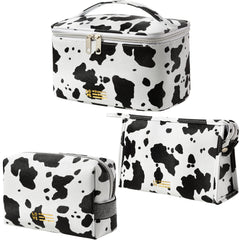 MIRASON cow print makeup bag large front view ideal for everyday travel storage