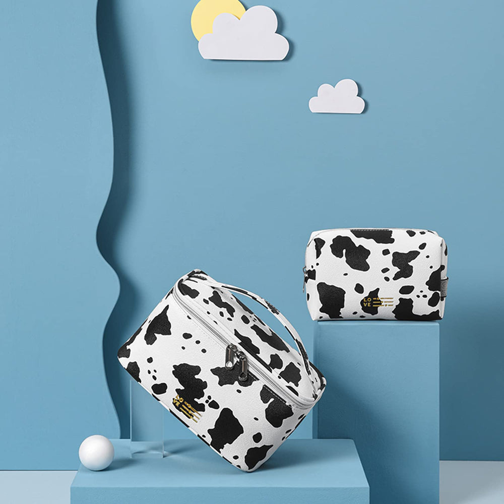 MIRASON cow print makeup bag small zip close keeps items secure during travel