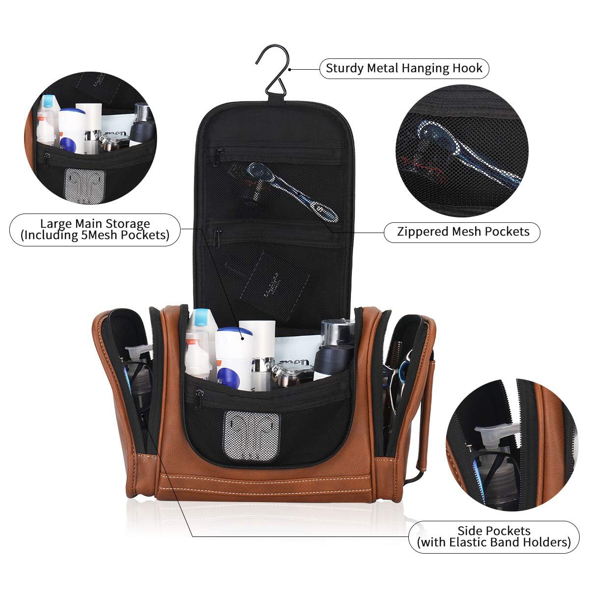 MIRASON large capacity interior fits toothpaste, shaving cream, and more.