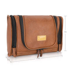 MIRASON leather toiletry bag open compartments showing organized interior.