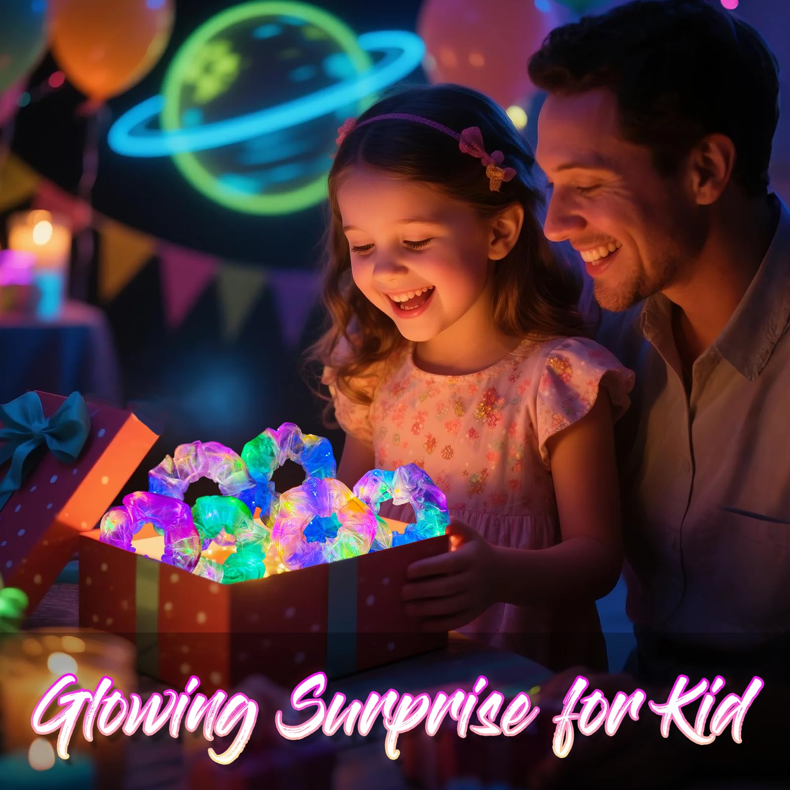 Mirawish glow scrunchies 20-pack shows reliable five-hour lighting.