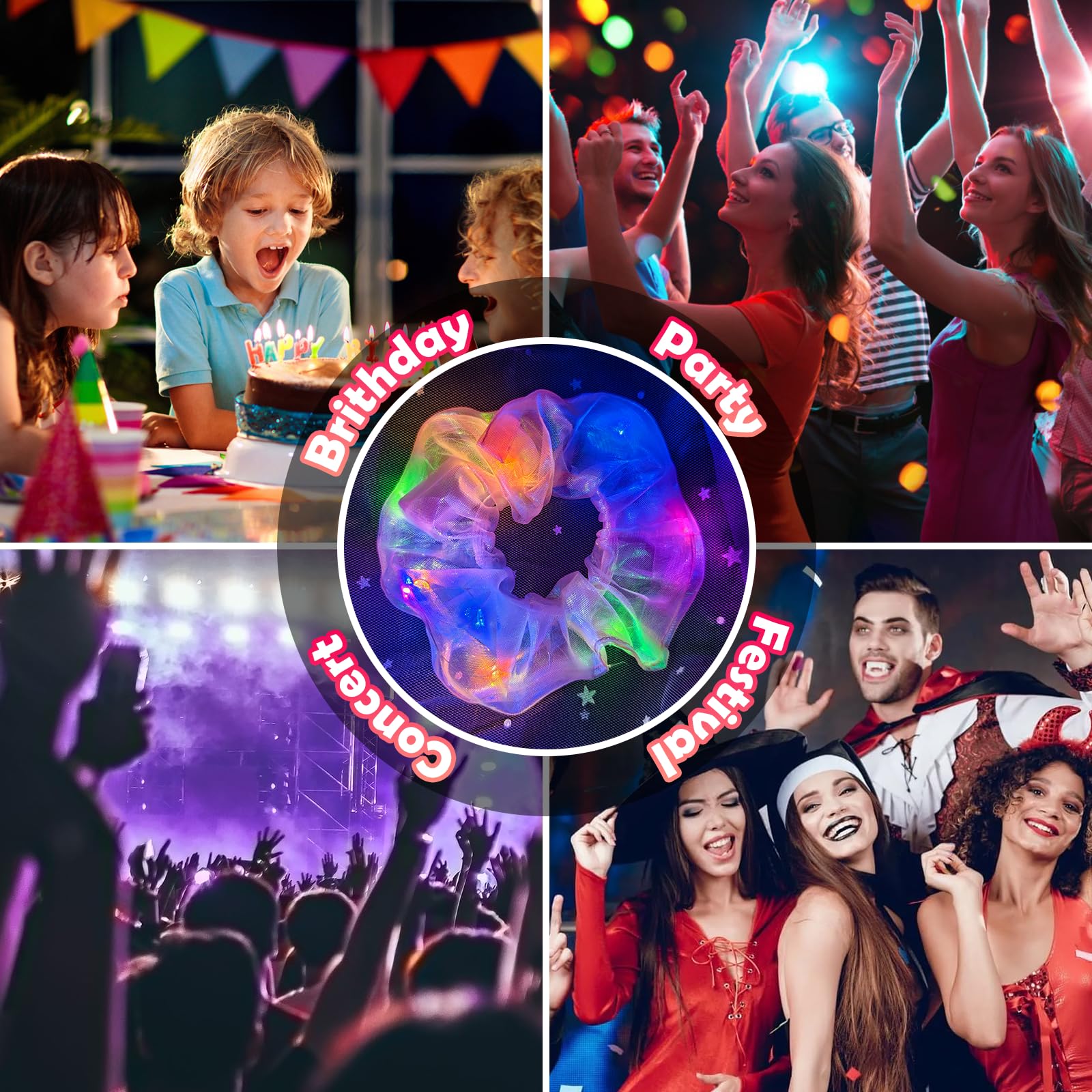 Mirawish glow scrunchies party photo ready for group memories.