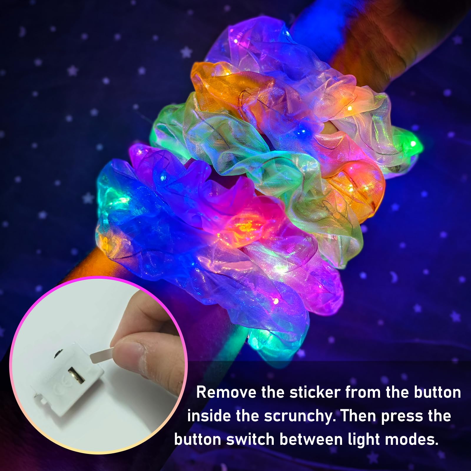 Mirawish glow scrunchies slow flash mode adds subtle festival lighting.