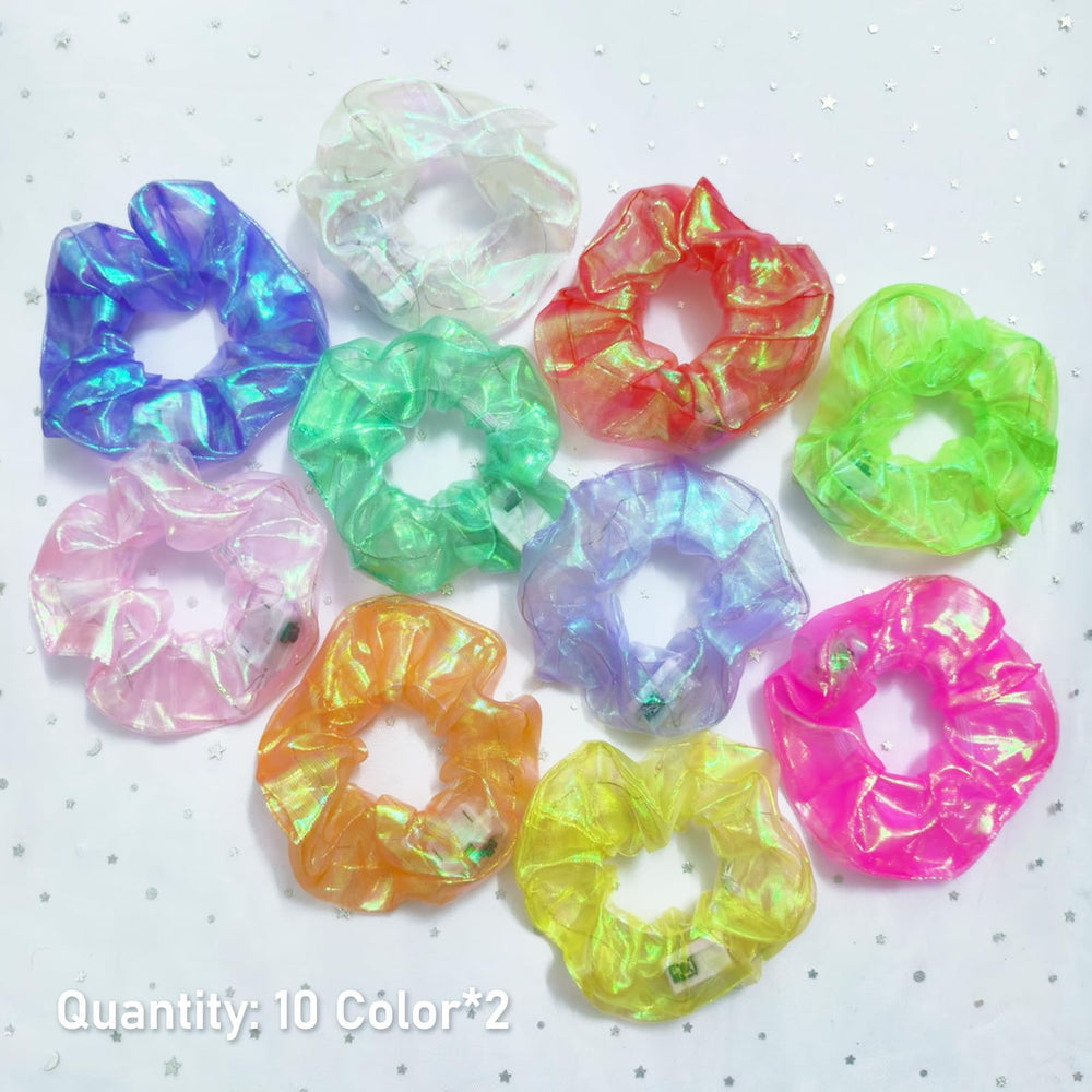 Mirawish glow scrunchies ten-color palette for coordinated outfits.