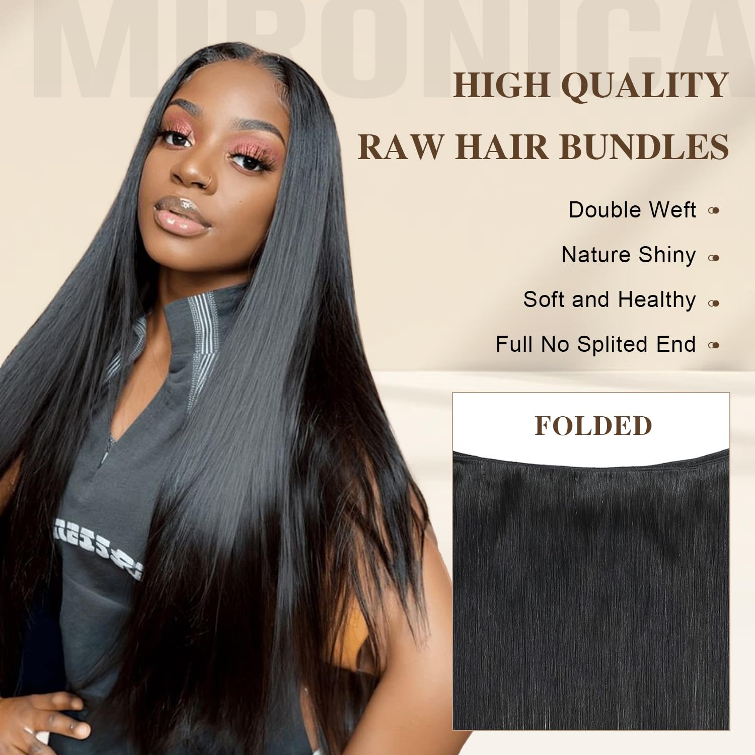 MIRONICA straight bundles silky texture highlighting soft, tangle-free feel