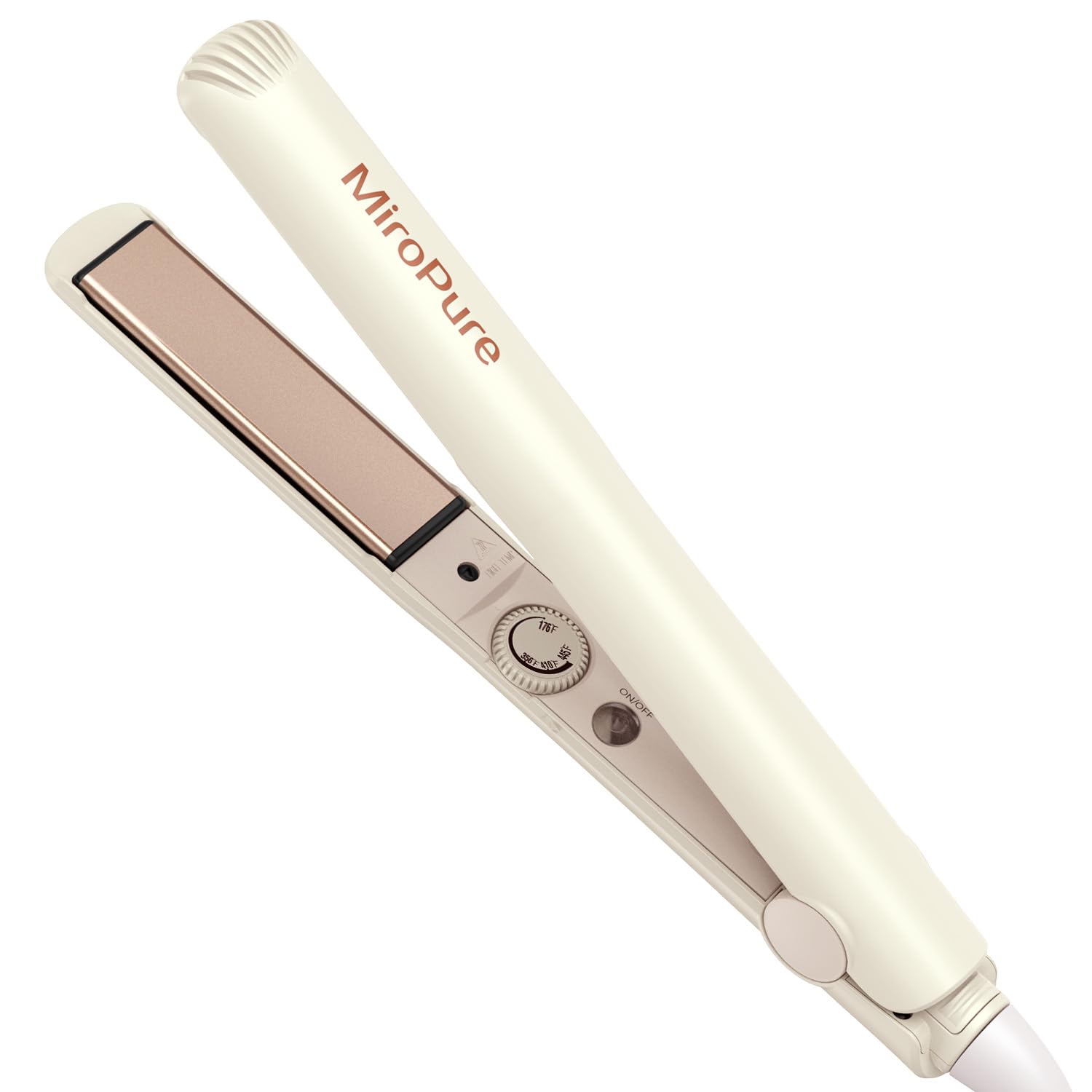 MiroPure 1inch flat iron plate close-up shows 3D floating plates for smooth styling.