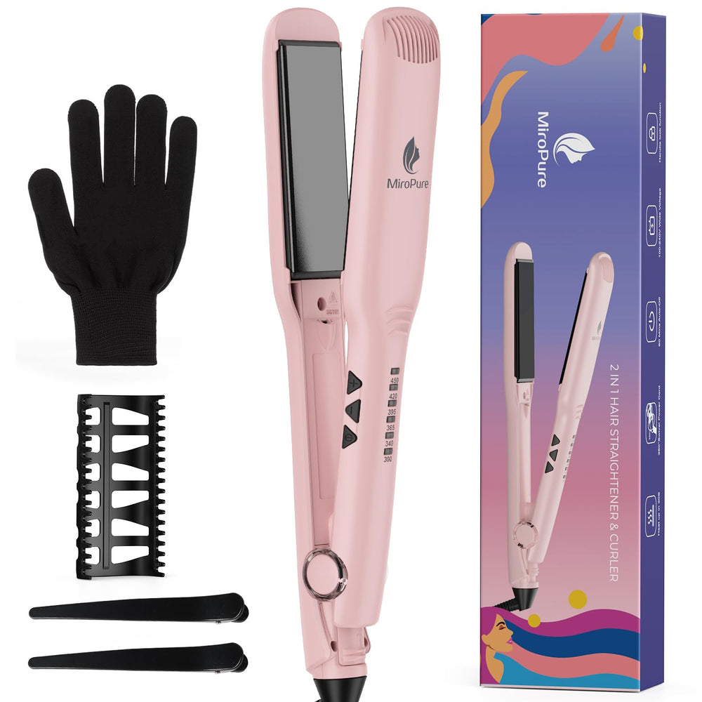 MiroPure 2-in-1 iron straightens or curls with 3D plates